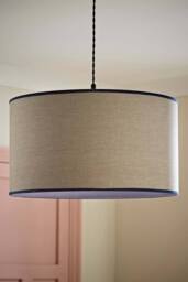ValueLights Kiara Navy Blue Linen Woven Drum Easy Fit Ceiling Lamp Shade with Bulb - Size: Large - thumbnail 2