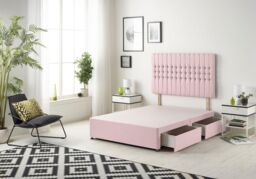 Somnior Galaxy Divan Bed Base With 4 Drawers & Headboard Plush in Pink - Size: Small Double - thumbnail 1
