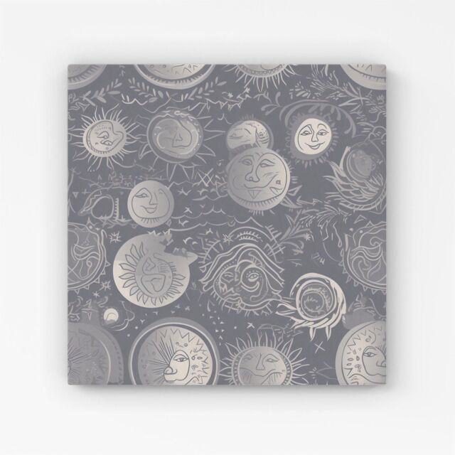 Warren Reed - Designer Sun & Moon in Grey Canvas - Size: w10 inch x h10 inch - image 1