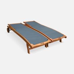 sweeek Pair Of Wooden & Textilene Sun Loungers in Grey - thumbnail 2
