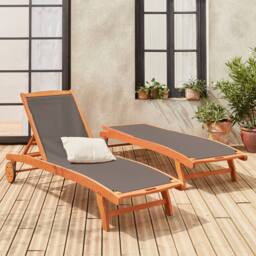 sweeek Pair Of Wooden & Textilene Sun Loungers in Grey - thumbnail 6