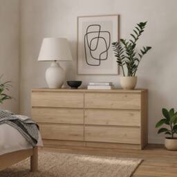 Wyld Haus Budapest Wide Chest 6 Drawers Natural Oak Effect