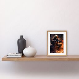 "Artery8 Wall Art Print Army Warfare Desert Sniper Explosion Flames Oil Painting Soldier Action Scene Artwork Framed 9X7 Inch - Size: W7"" x H9""" - thumbnail 2
