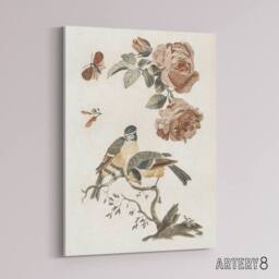 "Artery8 Roses Butterfly A Blue & Great Tit Teyler Canvas Wall Art in White - Size: W18"" x H24""" - thumbnail 2