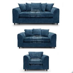 Furnishings For Less UK Monaco Chenille Fabric 3 Piece Sofa Suite - 3, 2 & Armchair Seater Scatter Back in Blue - thumbnail 1