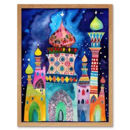 "Artery8 Wall Art Print Mosque At Midnight Folk Art Framed in Light Oak - Size: W12"" x H16""" - thumbnail 1