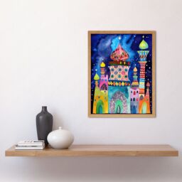 "Artery8 Wall Art Print Mosque At Midnight Folk Art Framed in Light Oak - Size: W12"" x H16""" - thumbnail 2
