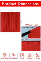 Neel Blue 3x3 Metres Spandex Backdrop Curtain, Wrinkle-Free Polyester Fabric Backdrop Panel in Red - thumbnail 2