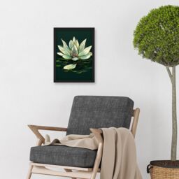 Artery8 Peaceful Elegant Water Lily Modern Tranquil Artwork Framed Wall Art Print A4 in Black - thumbnail 2