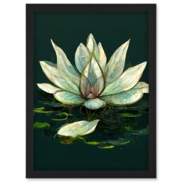 Artery8 Peaceful Elegant Water Lily Modern Tranquil Artwork Framed Wall Art Print A4 in Black - thumbnail 1