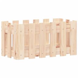 Berkfield Home Garden Planter with Fence Design 60x30x30 cm Solid Wood Pine in Brown - Size: 60 x 30 x 30 cm - thumbnail 4