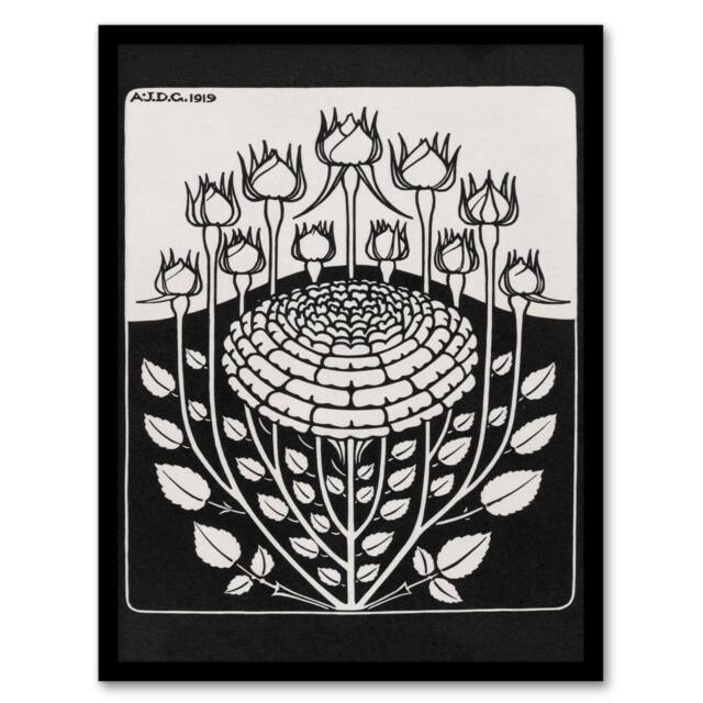 Artery8 Julie de Graag Framed Wall Art Print Rose Bush Flowers Vintage Floral in Black - Size: A4 - image 1