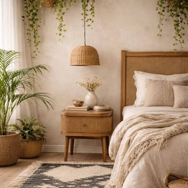 Wyld Haus Pasadena Natural Wood & Rattan Bedside Table 1 Drawer - image 1