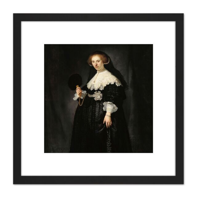 Artery8 Rembrandt Oopjen Coppit Portrait Woman Life Drawing 8X8 Inch Square Wooden Framed Wall Art Print Picture with Mount in Black - image 1