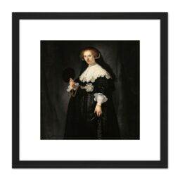 Artery8 Rembrandt Oopjen Coppit Portrait Woman Life Drawing 8X8 Inch Square Wooden Framed Wall Art Print Picture with Mount in Black - thumbnail 1