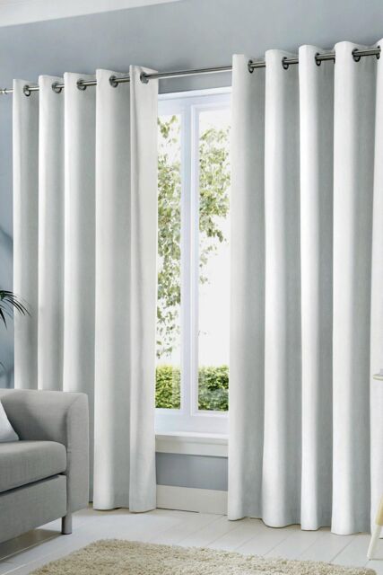 Fusion 'Sorbonne' 100% Cotton Light Filtering Plain Dyed Eyelet Curtains in White - Size: 117 cm width x 137 cm drop - image 1