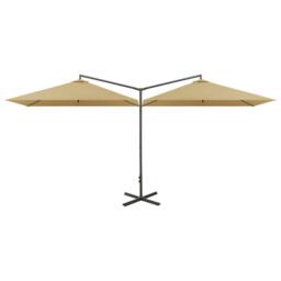 Berkfield Home Double Garden Parasol with Steel Pole Taupe 600x300 cm - thumbnail 2
