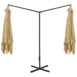 Berkfield Home Double Garden Parasol with Steel Pole Taupe 600x300 cm - thumbnail 4