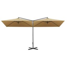 Berkfield Home Double Garden Parasol with Steel Pole Taupe 600x300 cm - thumbnail 3