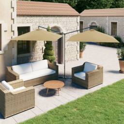 Berkfield Home Double Garden Parasol with Steel Pole Taupe 600x300 cm - thumbnail 1
