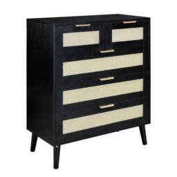 Furniture Maxi Boho 3+2 Drawers Chest Rattan Decorated Storage Cabinet in Black - thumbnail 3