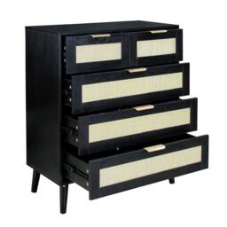Furniture Maxi Boho 3+2 Drawers Chest Rattan Decorated Storage Cabinet in Black - thumbnail 4