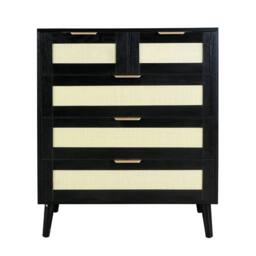 Furniture Maxi Boho 3+2 Drawers Chest Rattan Decorated Storage Cabinet in Black - thumbnail 2