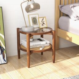 Costway 2-Tier Round Side End Table PE Rattan Coffee Table Set of 2 in Brown - thumbnail 8