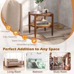 Costway 2-Tier Round Side End Table PE Rattan Coffee Table Set of 2 in Brown - thumbnail 4