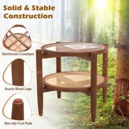 Costway 2-Tier Round Side End Table PE Rattan Coffee Table Set of 2 in Brown - thumbnail 9