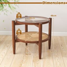 Costway 2-Tier Round Side End Table PE Rattan Coffee Table Set of 2 in Brown - thumbnail 2