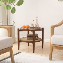Costway 2-Tier Round Side End Table PE Rattan Coffee Table Set of 2 in Brown - thumbnail 7