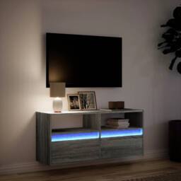 Berkfield Home TV Wall Cabinet with LED Lights Grey Sonoma 100x31x45 cm - Size: 100 x 31 x 45 cm - thumbnail 5