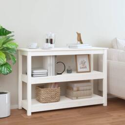 Berkfield Home Beautiful Console Table White 110x40x74 cm Solid Wood Pine - Size: 110 x 40 x 74 cm - thumbnail 2