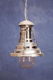 Orsina Small Chrome Lighthouse Pendant Light, Industrial Style Hanging Light With Dome Glass Shade in Silver - thumbnail 2