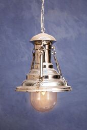 Orsina Small Chrome Lighthouse Pendant Light, Industrial Style Hanging Light With Dome Glass Shade in Silver - thumbnail 3