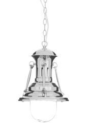 Orsina Small Chrome Lighthouse Pendant Light, Industrial Style Hanging Light With Dome Glass Shade in Silver