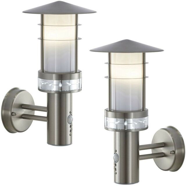 Loops 2 PACK IP44 Outdoor LED Light Brushed Steel PIR Wall Lantern Security Outdoor in Metallics - image 1