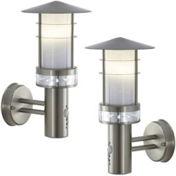 Loops 2 PACK IP44 Outdoor LED Light Brushed Steel PIR Wall Lantern Security Outdoor in Metallics
