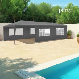 tectake Gazebo Miramas with 8 side panels, water-resistant, 9x3m in Grey - Size: Large - thumbnail 8