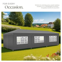 tectake Gazebo Miramas with 8 side panels, water-resistant, 9x3m in Grey - Size: Large - thumbnail 7