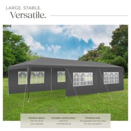 tectake Gazebo Miramas with 8 side panels, water-resistant, 9x3m in Grey - Size: Large - thumbnail 3