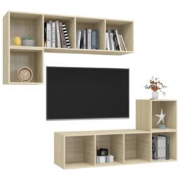 Berkfield Home 4 Piece TV Cabinet Set Sonoma Oak Engineered Wood in Light Tan - thumbnail 3