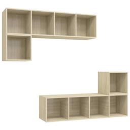 Berkfield Home 4 Piece TV Cabinet Set Sonoma Oak Engineered Wood in Light Tan - thumbnail 1