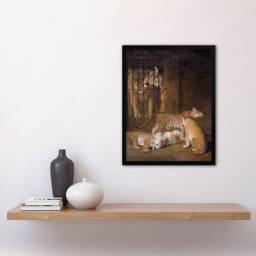 Artery8 Whelps Lion & Tigress in Zoo Cage Agasse Framed Wall Art Print in Brown - Size: A3 - thumbnail 2