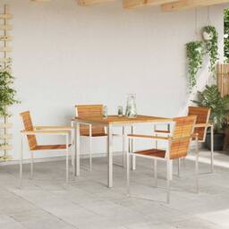 Berkfield Home 5 Piece Garden Dining Set Solid Wood Acacia in Brown - thumbnail 4