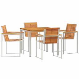 Berkfield Home 5 Piece Garden Dining Set Solid Wood Acacia in Brown - thumbnail 2