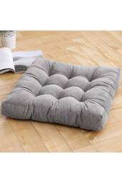 H&O Direct Square Tufted Seat Cushion Thicken Corduroy Meditation Pillow Floor Cushion in Grey - thumbnail 1