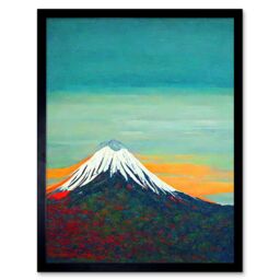 "Artery8 Wall Art Print Mount Fuji Volcano Peak At Sunrise Art Framed in Black - Size: W12"" x H16""" - thumbnail 1