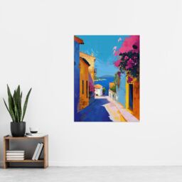 "Artery8 Santorini Seaside Coastal Town Painting Colourful Wall Art Print - Size: W12"" x H16""" - thumbnail 4